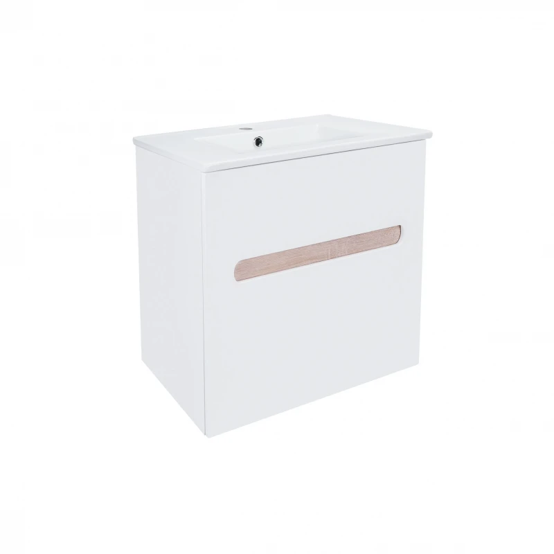 Комплект Qtap Virgo 600х580х437 White/Whitish oak тумба підвісна + раковина урізна QT1872TPА6013060CW