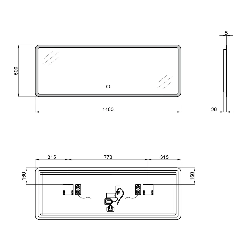 Дзеркало Qtap Tern 1400x500 з LED-підсвічуванням, Bluetooth QT1778142750140WB