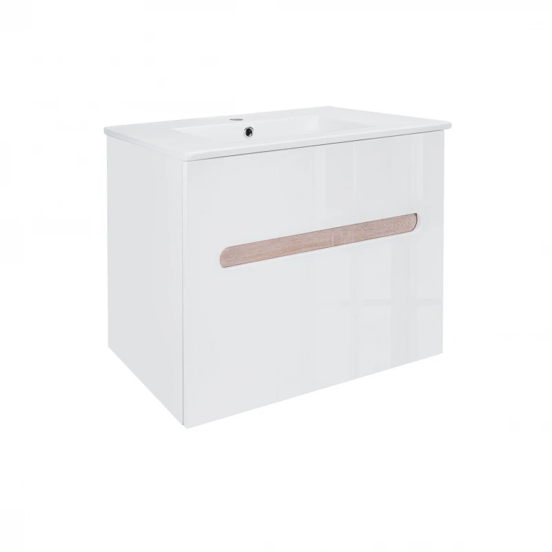 Комплект Qtap Virgo 700х580х437 White/Whitish oak тумба підвісна + раковина урізна QT1872TPА7013070CW