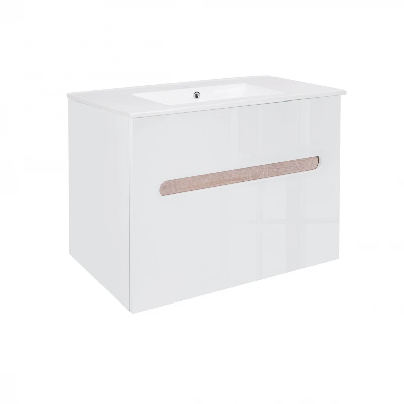 Комплект Qtap Virgo 800х580х437 White/Whitish oak тумба підвісна + раковина урізна QT1872TPА8013080CW