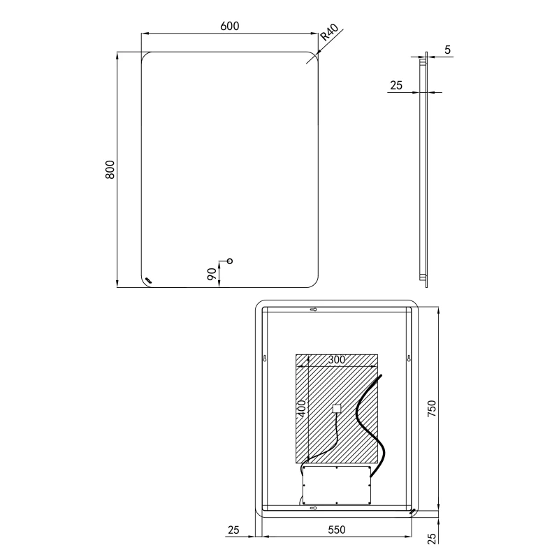 Дзеркало Qtap Scorpio 600x800 з LED-підсвічуванням та антизапотіванням, Reverse QT14781003W