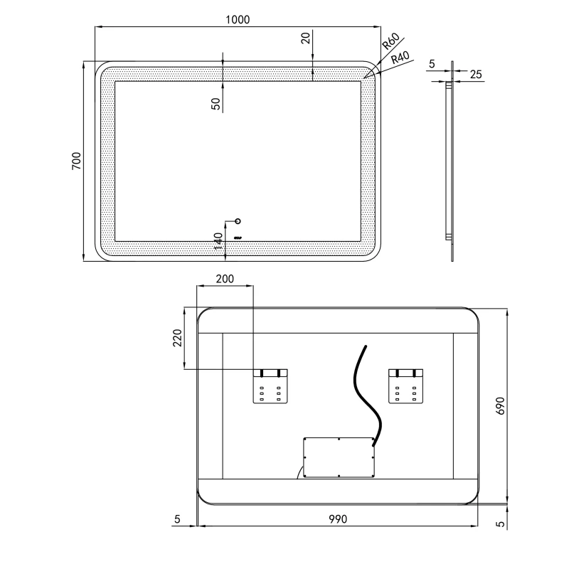 Зеркало Qtap Swan 1000х700 с LED-подсветкой Touch, диммер, рег. яркости QT1678141470100W