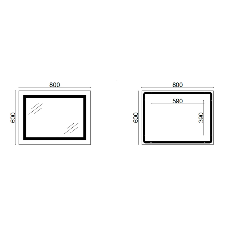 Дзеркало Lidz Kubis 600х800 з LED-підсвічуванням Touch, з антизапотіванням, з димером, рег. яскравості Reverse LD78LF9048060