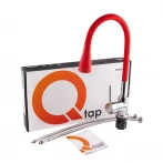 Змішувач для кухні Qtap Spring з гнучким виливом QTSPRCRR007F1 Chrome/Red