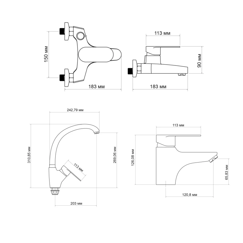 Набор смесителей Lidz Tani (001F1+006+007F)