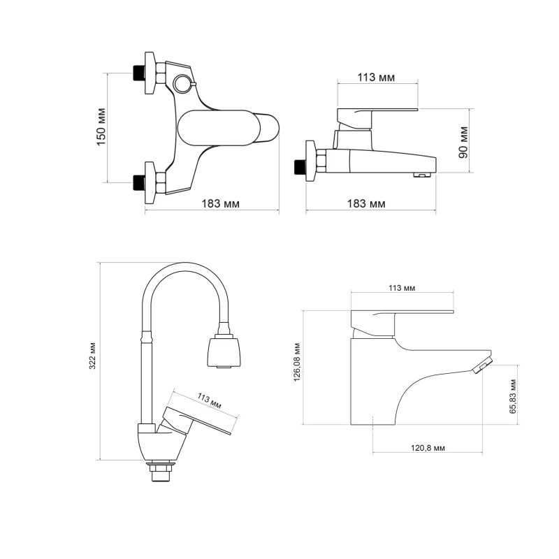 Набор смесителей Lidz Tani (001F1+006+008F4)