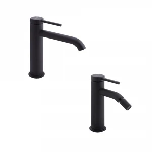 Комплект для умивальника+біде Qtap Robin Matt Black: Змішувач для раковини QTROB1060M102B + Змішувач для біде QTROB2060102B