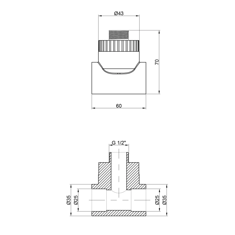 Тройник PPR Alfa Plast 25х1/2" НР