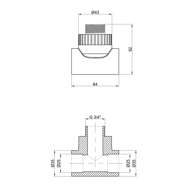 Тройник PPR Alfa Plast 25х3/4" НР
