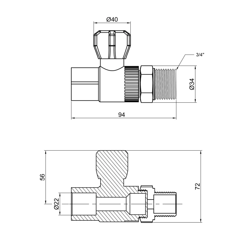 Кран кульовий радіаторний PPR Alfa Plast 25х3/4" прямий