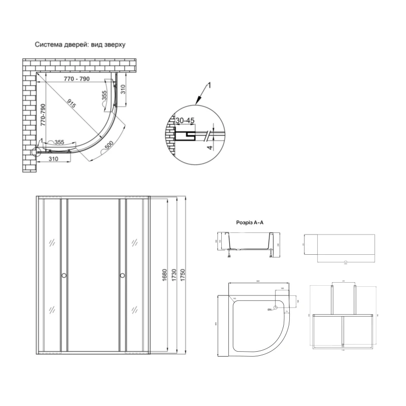 Набір Lidz душова кабіна Wieza SC80x80.SAT.MID.L висота 175 см + піддон KAPIELKA ST80x80x26 з панеллю