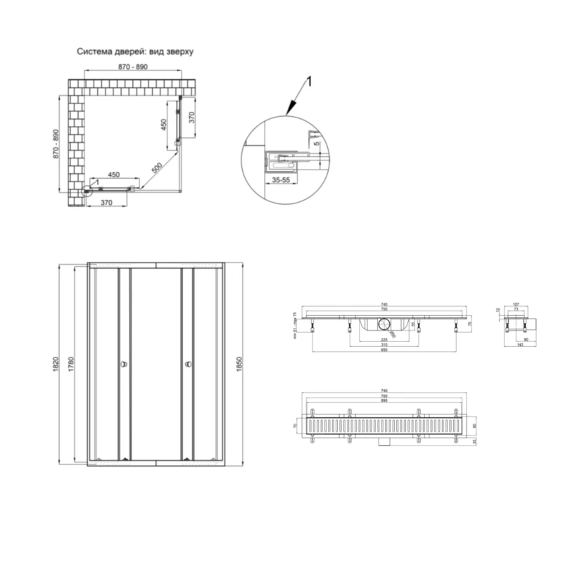 QT Душевая кабина PRESTO CRM1099SP5, квадрат, 90x90, стекло 5мм Pear + QT Dry FA304-700 Линейный трап, акционный набор