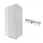 Набір Qtap душова кабіна Capricorn CRM1018RC6 100х80, скло Clear 6 мм + трап лінійний Dry FB304-600 з сухим закривом та нержавіючою решіткою 600х73 мм