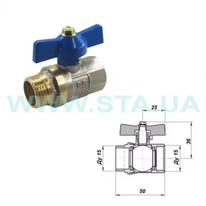 Кран кульовий STA 3/4" ВЗ нікельований з ручкою-метеликом червоний