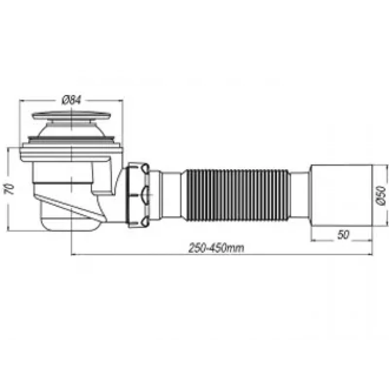 Сифон SOLOPLAST для душа с клик-клаком Ø84мм и гофротрубой 40*40/50.