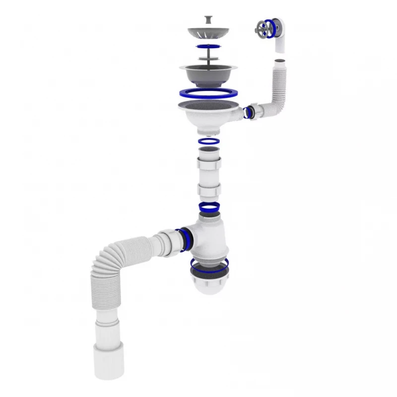 Сифон для кухонной мойки KRONO PLAST M-1055-E Ø40х40/50 с гибким круглым переливом