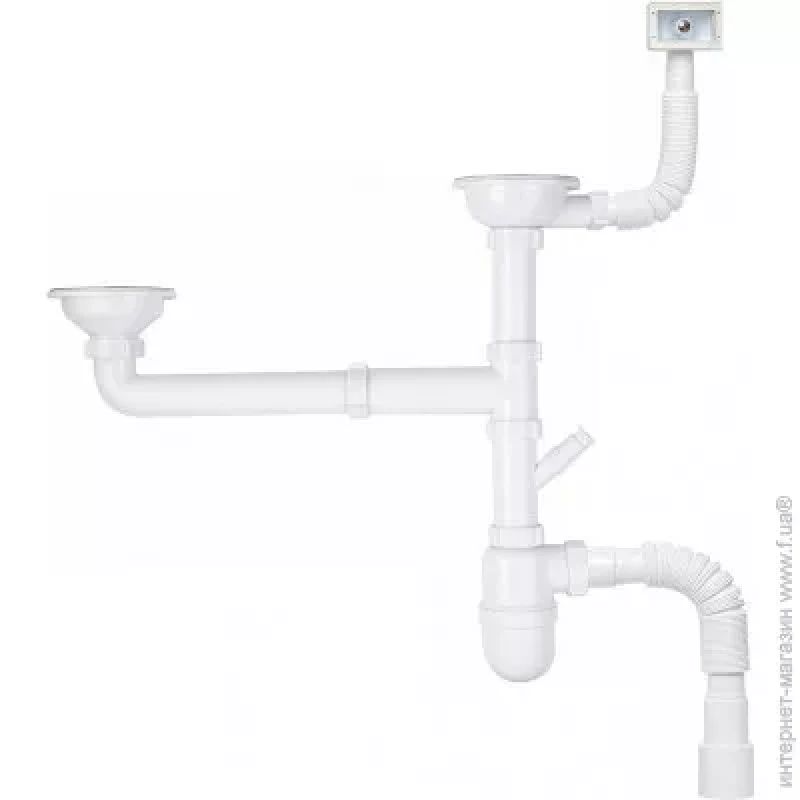 Сифон для кухонной мойки KRONO PLAST M2550-E Ø40х40/50 двойной симметричный с отводом и переливом