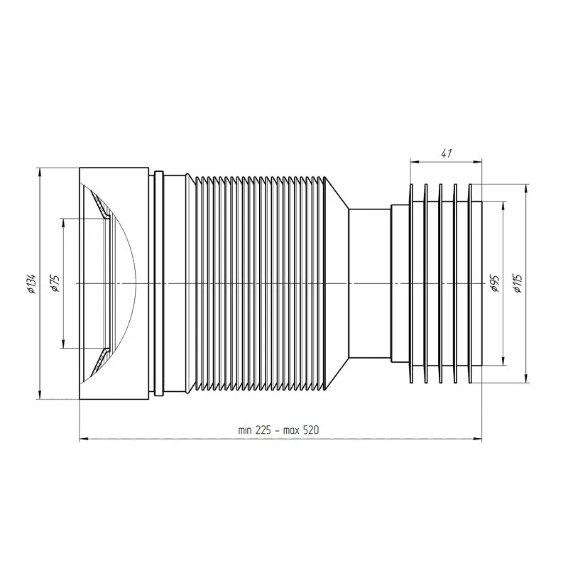 Подовжувач гнучкий для унітазу ANI-plast K828 випуск Ø110 мм (230-530 мм)