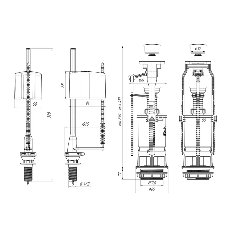 Набір для бачка унітазу ANI-plast WC6550M із нижнім підведенням G1/2