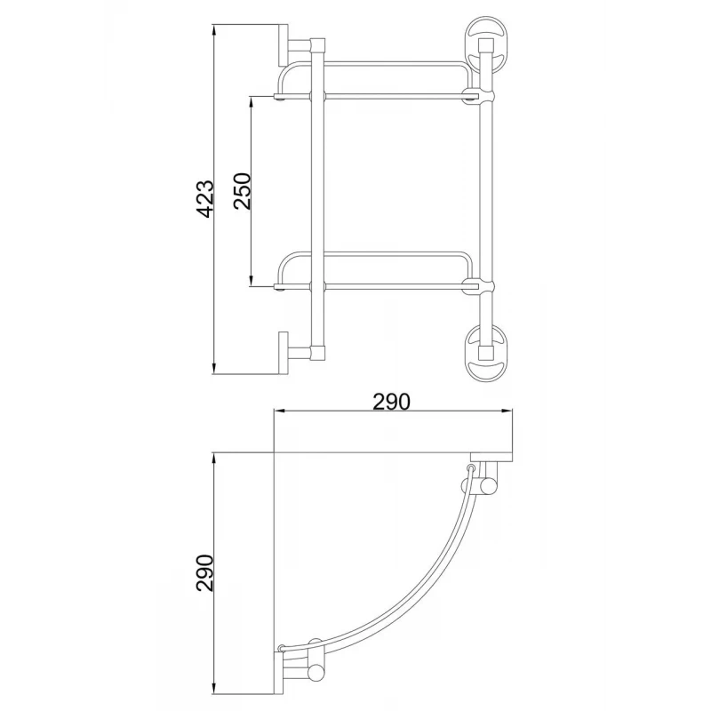 Полиця скляна кутова Frap F1907-2, 2-х ярусна, 290х290 мм