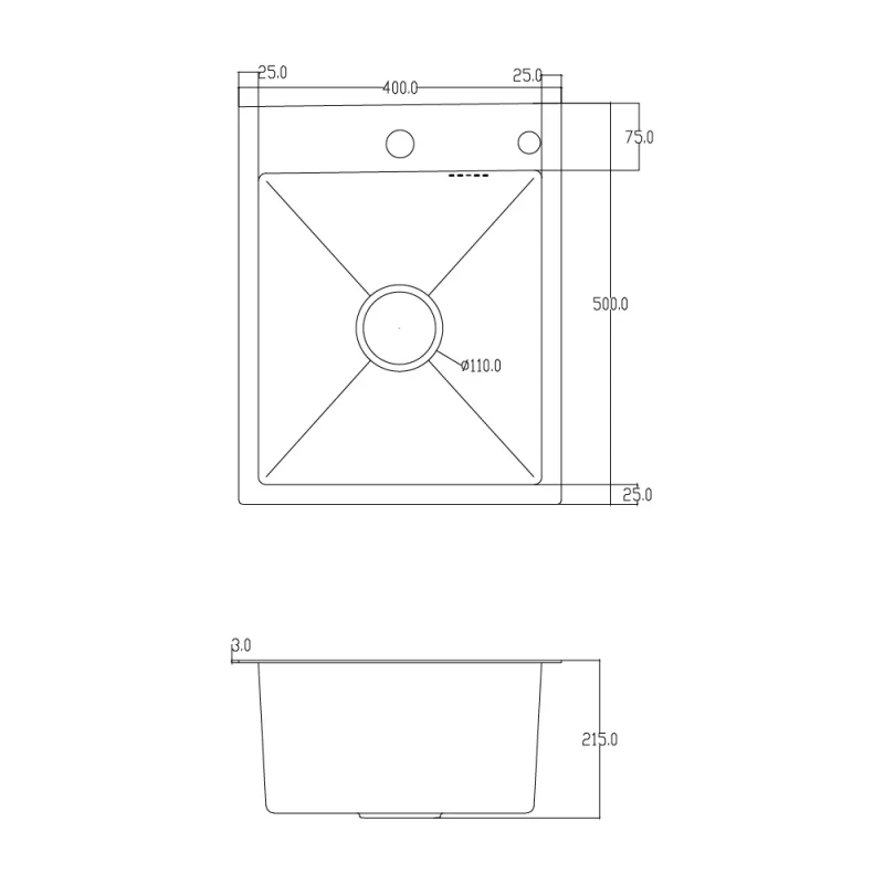 ID 4050 мийка одинар.400x500x215мм (3.0/0.8мм) SUS 304 сифон, дозатор, кошик Satin, {1/1}