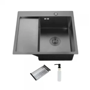 Мойка ITAL R-B 580x510x215мм с крылом, чаша правая, сифон, дозатор, корзина PVD Black (3.0/0.8 мм)