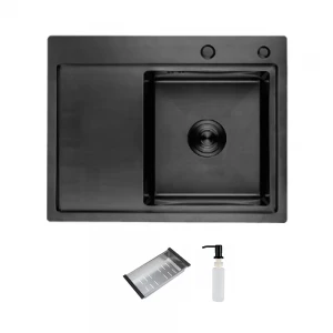 Мойка ITAL ID 6350R-B 630x500x215мм с крылом, правой чашей, сифоном, дозатором и корзиной PVD Black