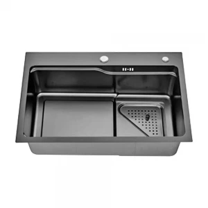 Кухонная мойка ITAL 750x460x215 мм PVD Black с сифоном, дозатором и двумя корзинами