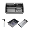 Кухонная мойка ITAL 750x460x215 мм PVD Black с сифоном, дозатором и двумя корзинами