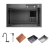 Мойка ITAL PROFI 750x450x215 мм с сифоном, дозатором для мыла (2 шт), доской и смесителем PVD черный