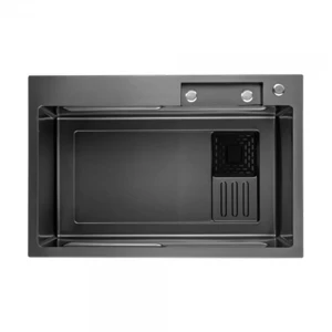 Мойка ITAL PROFI 750x450x215 мм с сифоном, дозатором для мыла (2 шт), доской и смесителем PVD черный