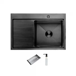Мойка кухонная ITAL R-B 780x500x215мм с крылом, чаша правая, сифон, дозатор, корзина PVD Black