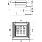 Трап для душа ALCA PLAST APV12 150x150 мм из нержавеющей стали с боковым отводом 110 мм