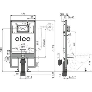 Инсталляция для гипсокартона ALCA PLAST AM1101/1200 SLIMBOX для сифонов и трапов