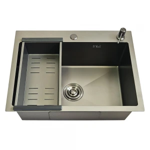 Мойка кухонная ITAL 500x500x215 мм одинарная с сифоном, дозатором и корзиной PVD Graphite Matte