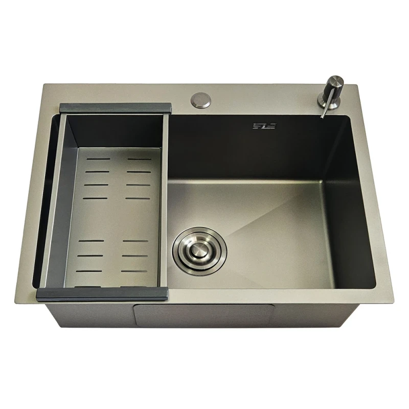 Мийка кухонна ITAL 500x500x215 мм одинарна з сифоном, дозатором та кошиком PVD Graphite Matte
