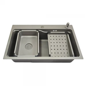 Мойка ITAL 750x460x215мм PVD Grey с сифоном, дозатором и 2 корзинами (3.0/0.8мм)
