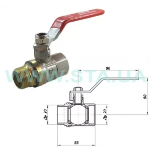 Кран кульовий STA 3/4" ВЗ нікельований з червоною ручкою
