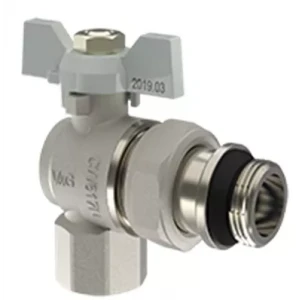 Кран кульовий з американкою кутовий V&G Optima 3/4" ВЗ з ручкою-метеликом білий