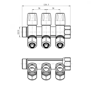 Колектор ITAL 3 вих. нік. 3/4"x16*2 з рег. вентилями+перехід під нг {30}