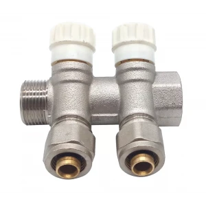 Колектор 3/4"x16х2 з перекр.БІЛИЙ/ЗЕЛЕНИЙ вент."косий" KARRO (KR17020)