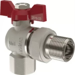 Кран кульовий з американкою кутовий V&G Optima 3/4" ВЗ з ручкою-метеликом червоний