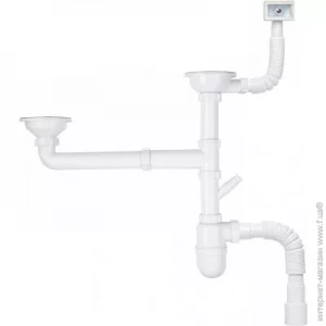Сифон для кухонной мойки KRONO PLAST M2550-E Ø40х40/50 двойной симметричный с отводом и переливом