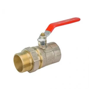 Кран кульовий з американкою STA 1 1/2" нікельований з червоною ручкою
