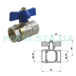 Кран кульовий STA 3/4" ВВ нікельований з ручкою-метеликом червоний