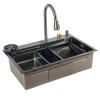 ID 7246-2BCW PROFI 720x460x215мм,сифон. дозат. 2 кош, дошк, зміш. омив. склян. PVD DECOR Black{1/1}