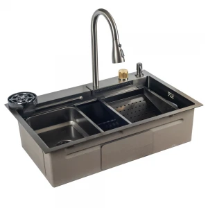 ID 7246-2BCW PROFI 720x460x215мм,сифон. дозат. 2 кош, дошк, зміш. омив. склян. PVD DECOR Black{1/1}