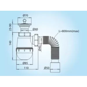 К1310 кухня 1 1/2*40, литий нерж. випуск, пробка, гофротруба 40*40/50 {25}