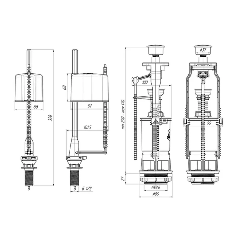 Комплект для сливного бачка Ani Plast WC 65 50 M 1/2
