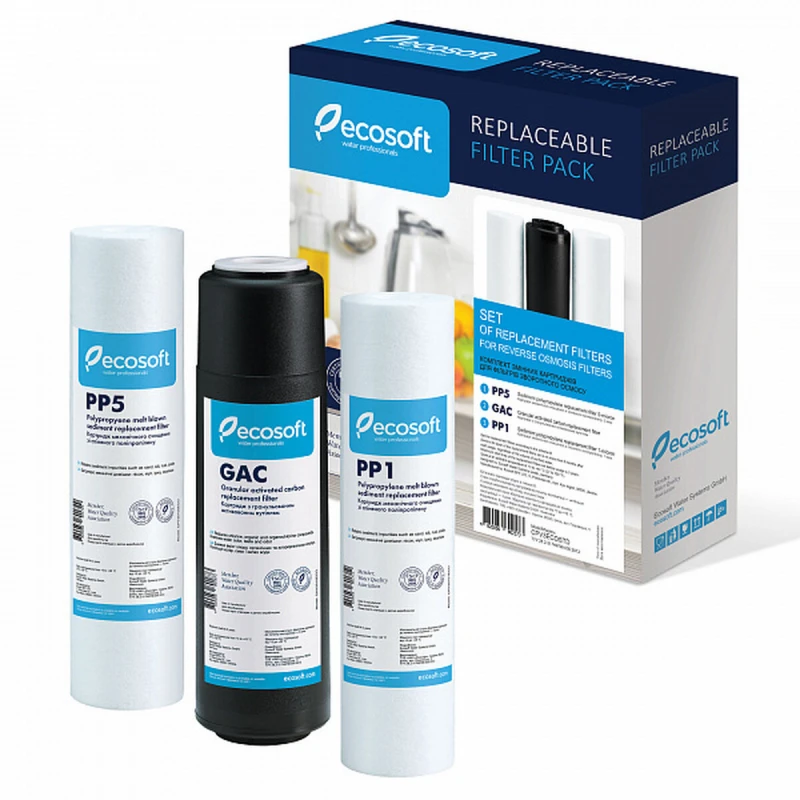 Комплект картриджів Ecosoft 1-2-3 для фільтра зворотного осмосу